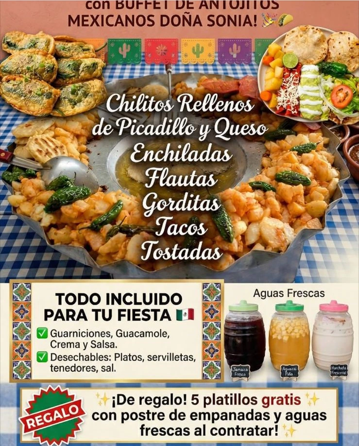 Recorte del material promocional compartido de Antojitos Mexicanos Doña Sonia